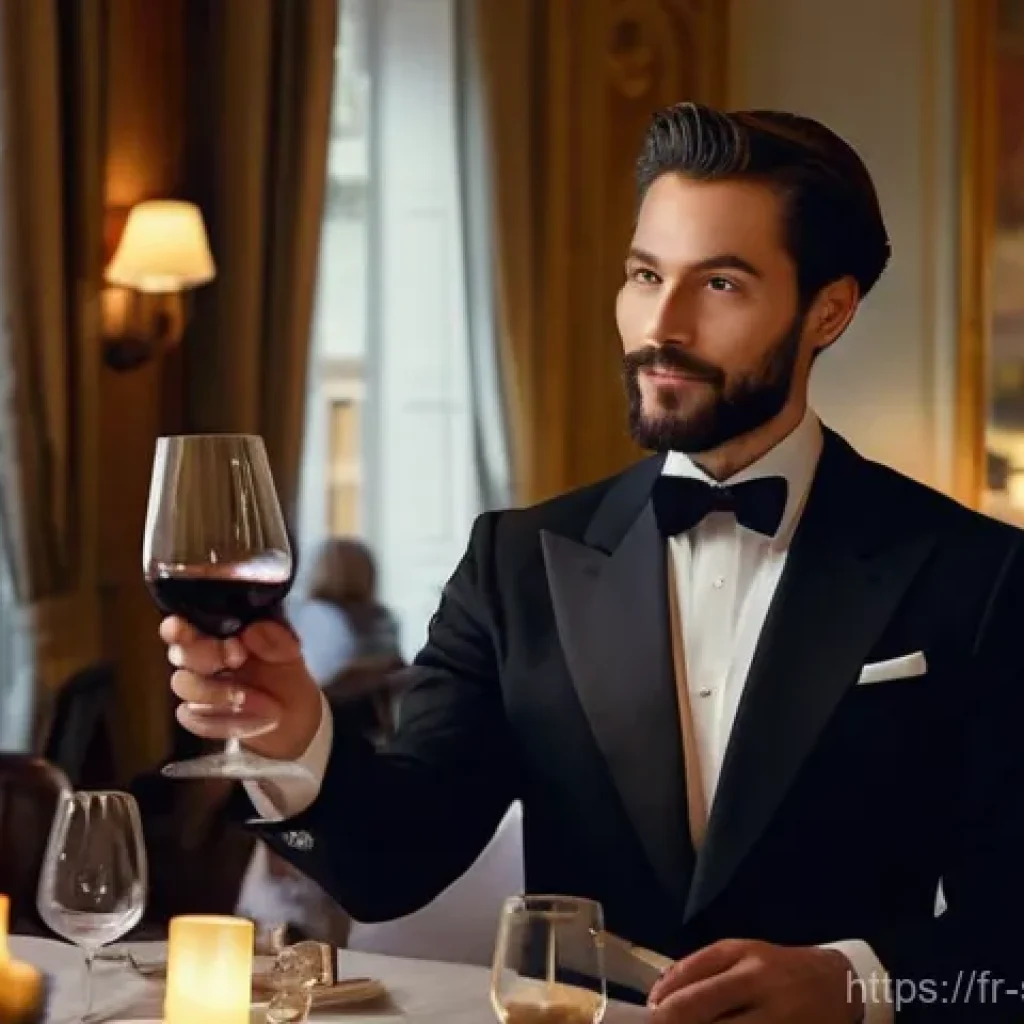 소믈리에와 와인 소매업 차이 - **A Sommelier's Expert Recommendation in a Parisian Restaurant**
"An elegant, professionally dre...