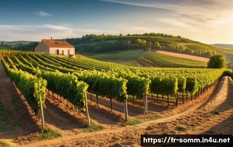 소믈리에가 다룬 최고의 와인 리스트 - A picturesque vineyard landscape in Burgundy during golden hour, showcasing limestone-rich soil with...