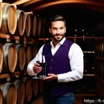 Home 18 소믈리에 초보자를 위한 조언 - A sophisticated wine tasting scene set in a cozy, elegant French wine cellar with wooden barrels and...