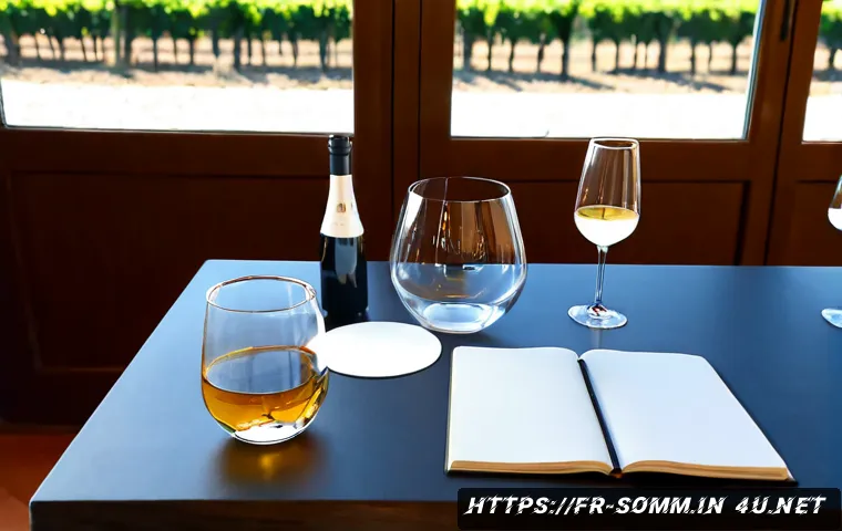 Home 30 와인 테이스팅 대회 참가 팁 - Photorealistic French wine tasting competition preparation scene, confident adult participant seated...